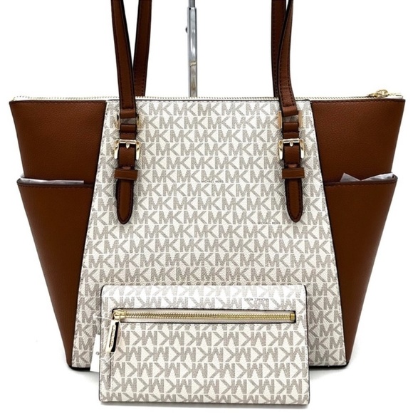 Michael Kors Large Charlotte Tote Bag & Trifold Wallet Vanilla - Picture 5 of 13